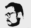 Graffiti-style side profile headshot in black and white